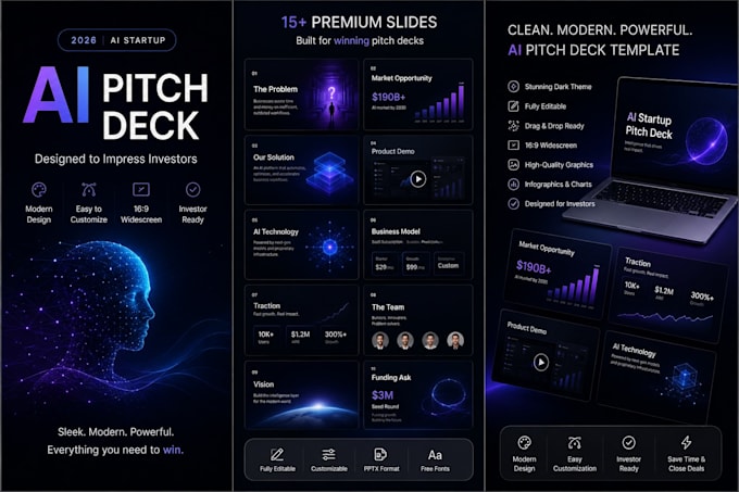 design modern startup pitch deck presentation