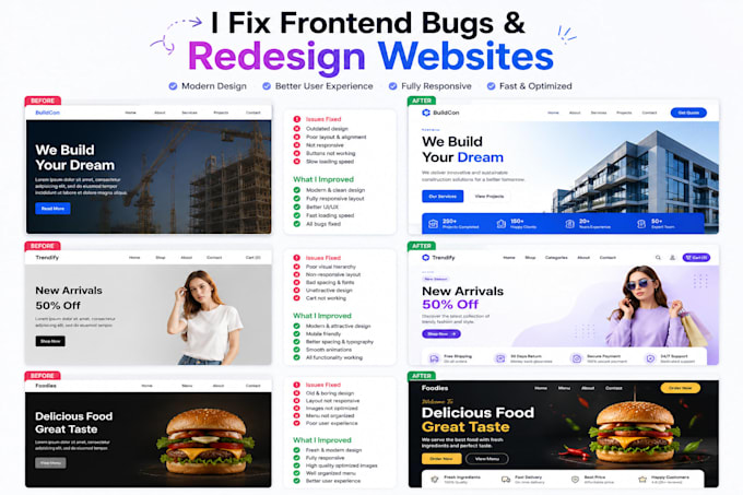 fix frontend bugs and redesign your website professionally