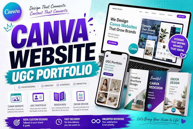 design canva website ugc portfolio canva brochure canva redesign ebook design