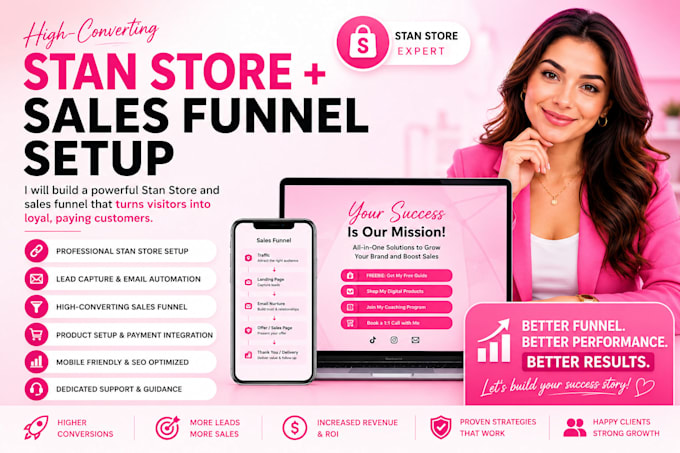 create a modern stan store landing page and sales funnel