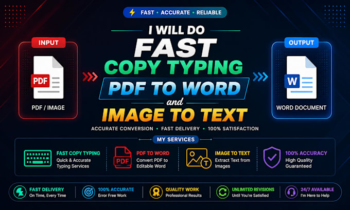 do fast copy typing, PDF to word and image to text conversion