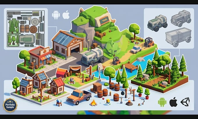 create low poly 3d assets and environments for unity