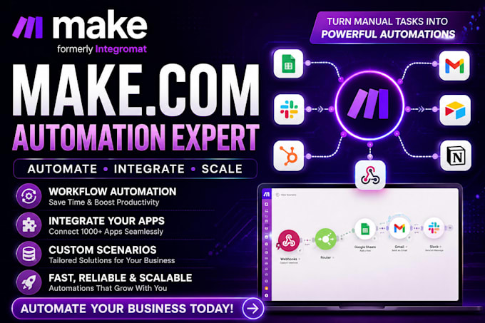 build make com automation workflows, API integrations and business systems