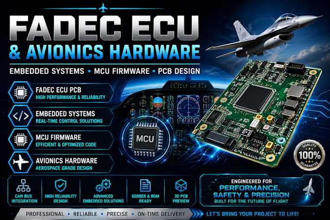 develop fadec ecu pcb, embedded system, mcu firmware and avionic hardware system