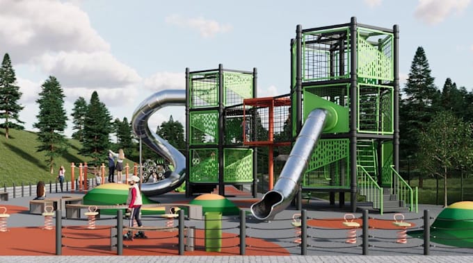 replan 3d kids recreation area landscape design, playground concept rendering