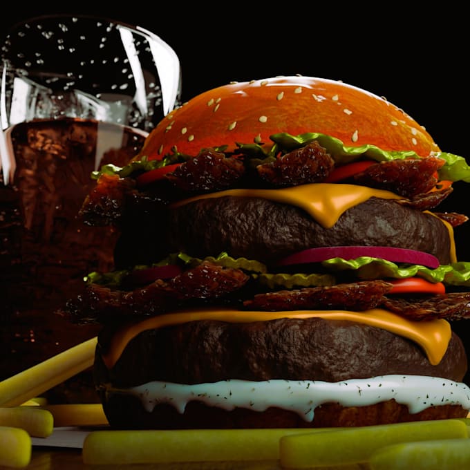 create a photorealistic 3d food and drink render