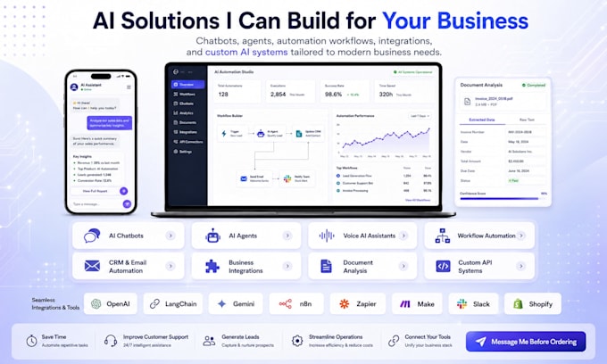 develop ai chatbots, voice agents, and business automation workflows