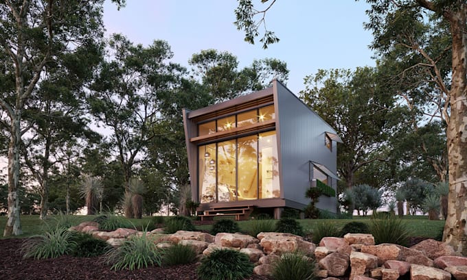 design modern tiny house with realistic 3d render