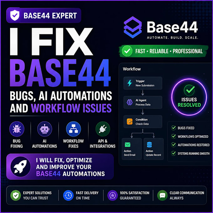 fix base44 bugs, ai automations and workflow issues base