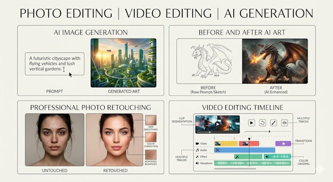 do photo editing, video editing and ai image generation