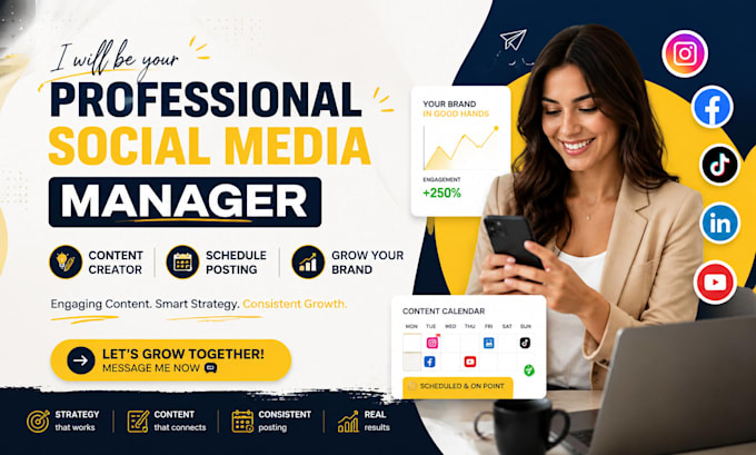 be your professional social media manager content creator schedule posting