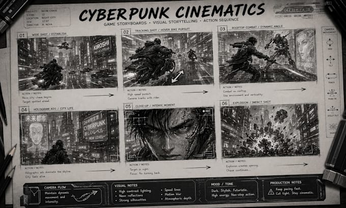 draw action storyboard sequences for games and animation