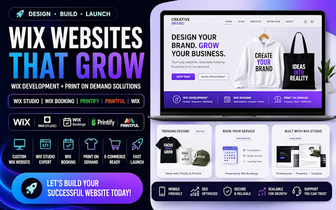 setup wix shopify printify printiful, print on demand store with wix squarespace