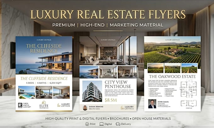 design modern luxury real estate listing flyers for realtors