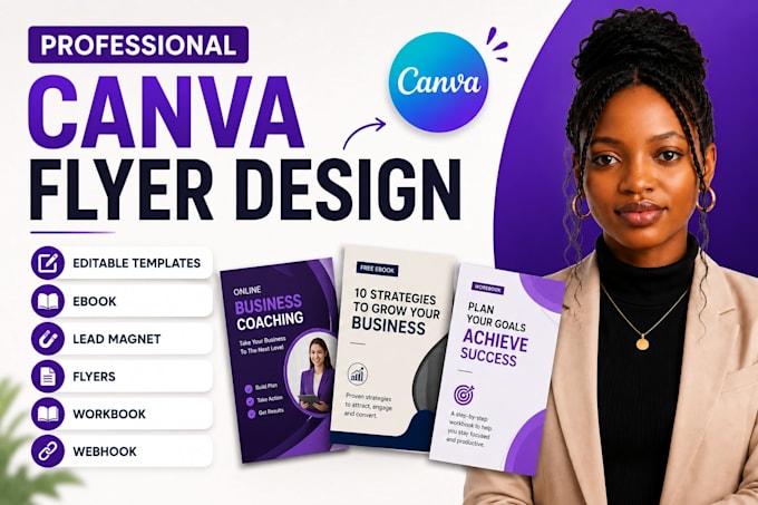 design canva flyers, presentations, workbooks and lead magnet designs