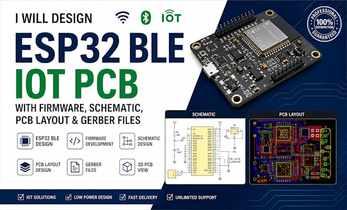 design esp32 ble iot pcb with firmware schematic pcb layout and gerber files