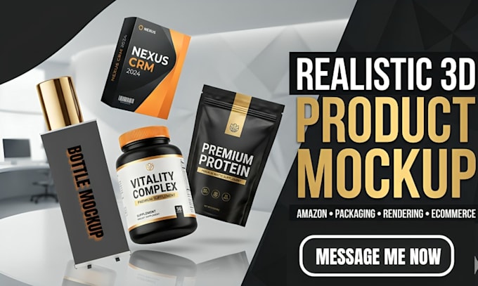 create realistic 3d product mockup, product rendering and packaging mockup