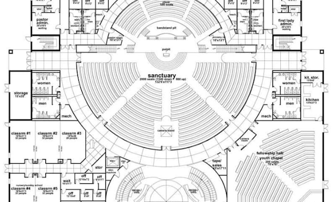 do church floor plan and 3d layout and architectural drawing with 3d modeling