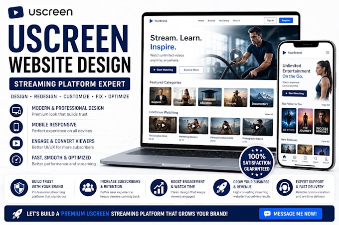 design or redesign uscreen streaming platform video website fix uscreen