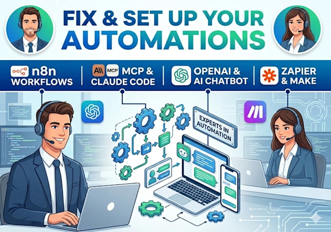 fix set up n8n workflow, mcp claude code, openai, ai chatbot, zapier make expert