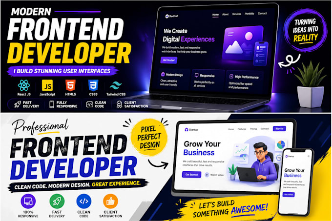 frontend development using react js HTML CSS and javascript