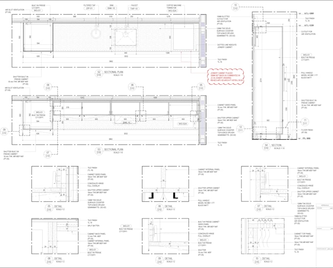 design technical joinery drawings for kitchens and wardrobes
