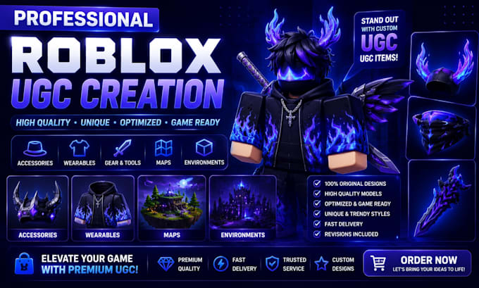 create roblox ugc items, accessories, wearable assets, maps and environments