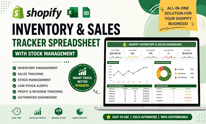 create a shopify inventory and sales tracker spreadsheet with stock management