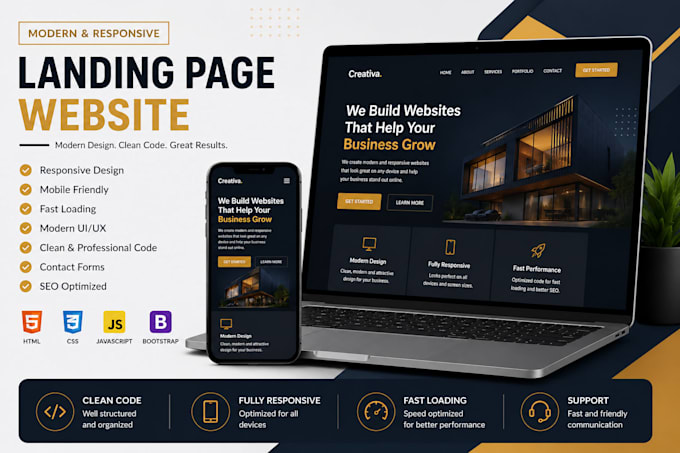 create a modern responsive landing page website