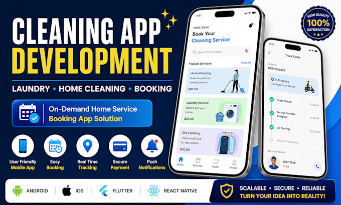 develop cleaning service app, home cleaning app and laundry booking app