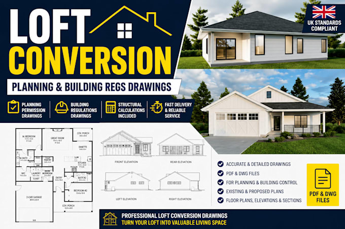 do loft conversion planning drawings and building regs plans