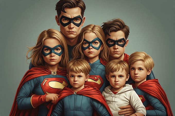 design personalized family superhero artwork for you