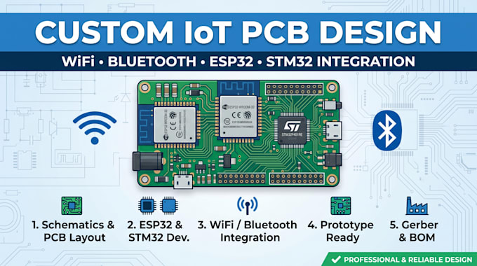 develop custom iot pcb design with wifi bluetooth esp32 stm32 integration