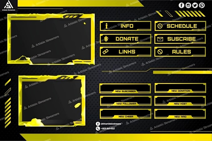 design animated twitch overlay,stream package, alert, panel and webcam