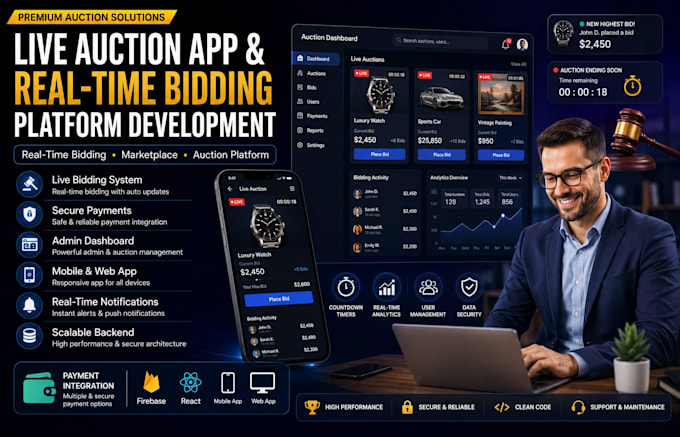 develop live auction app, bidding website and real time auction platform