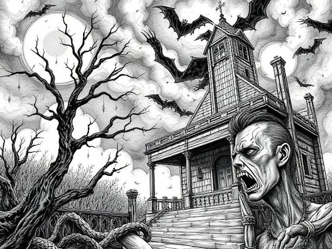 draw horror and gothic line art illustrations