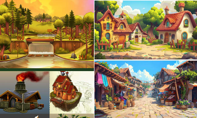 design 2d stylized game environments, game assets, tilemap and tilesets