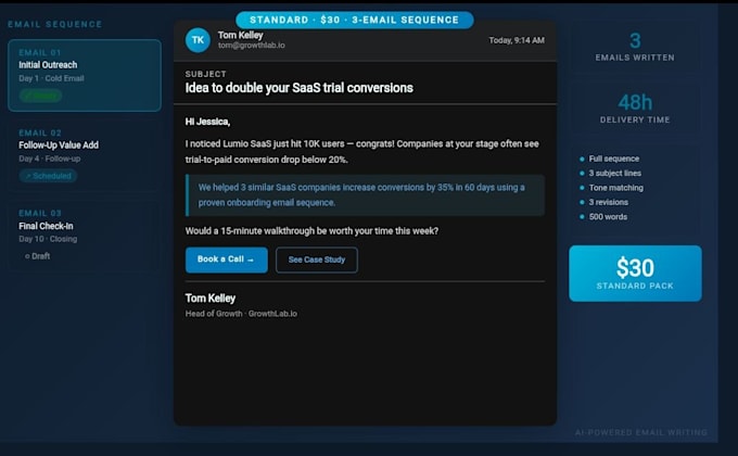 write professional emails cold outreach ,follow up messages