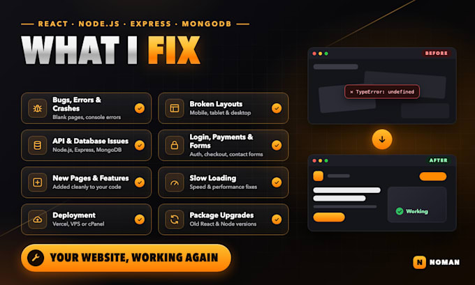 fix bugs and add features to your react, next js or node js website