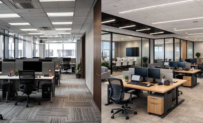 design modern office workspace interior with realistic render