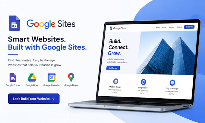 design a responsive google site business website with drive calendar map form
