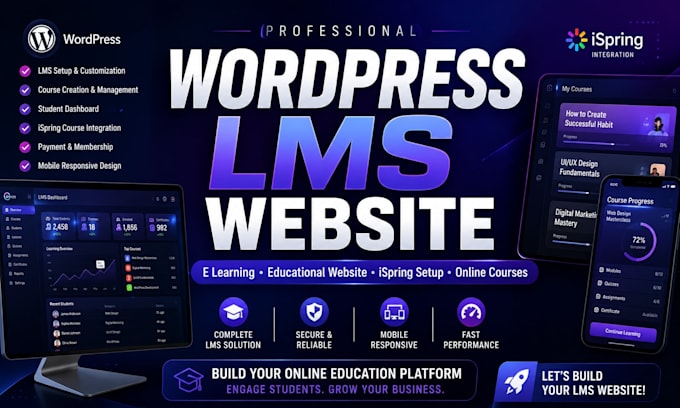 build elearning websites wordpress lms educational website ispring course setup