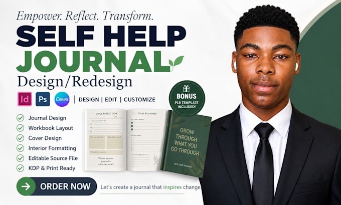 design a professional self help journal, workbook and guided planner