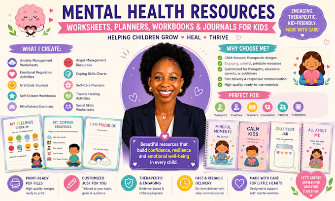 kids mindfulness workbook, planner, and therapy worksheets