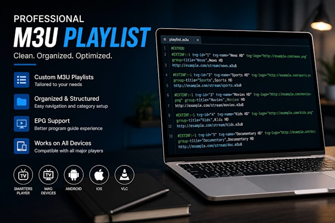 create and organize custom m3u playlists for seamless streaming