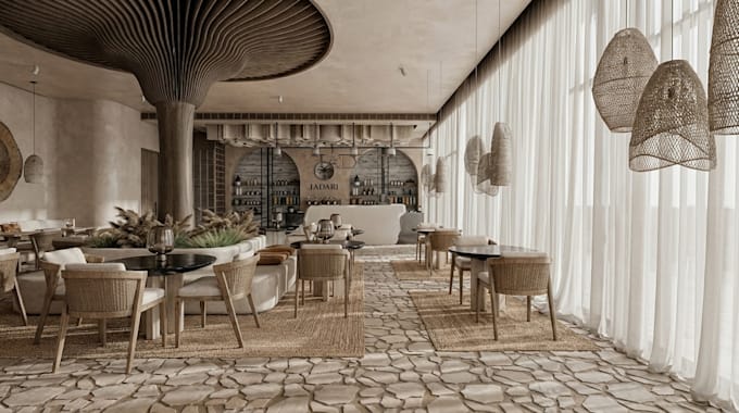 do 3d restaurant design, 3d cafe, retail store, 3d bakery with 3d rendering