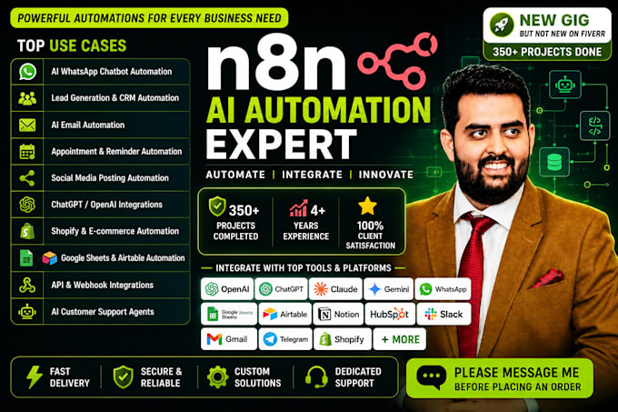 build n8n ai agent, n8n automation, ai workflow and API automation