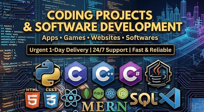 do coding and software projects in c sharp, c, cpp, python and java