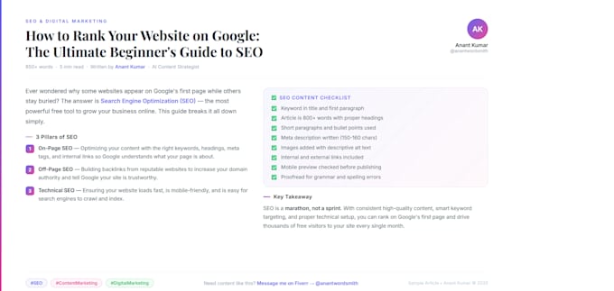 write SEO blog posts and articles for your website