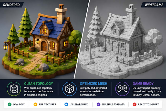 create game ready low poly 3d environments for unity unreal and roblox